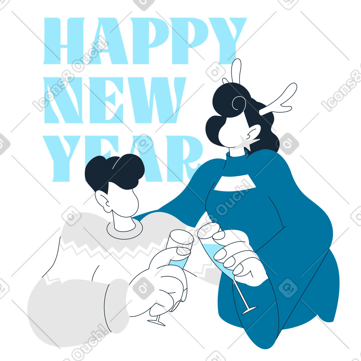 Ilustración Couple enjoying drinks at New Year party en estilo Indigo a descargar en PNG y SVG