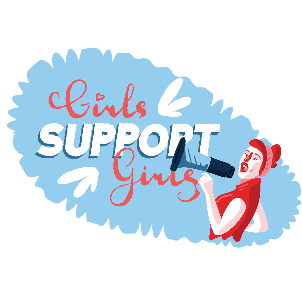 Иллюстрация Женщина с громкоговорителем и надписью «girl power» в стиле Cherry — скачать в форматах PNG, SVG