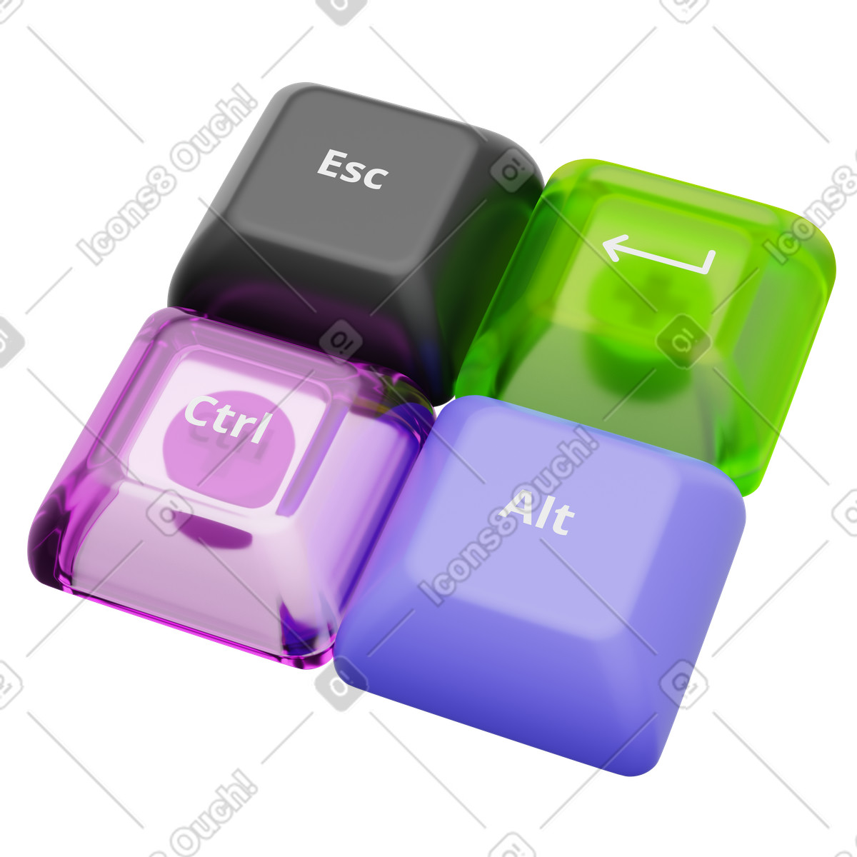 Illustration Touches de contrôle l'ordinateur, esc, ctrl, alt, raccourcis navigation au clavier dans le style 3D Playful à télécharger aux formats PNG, SVG