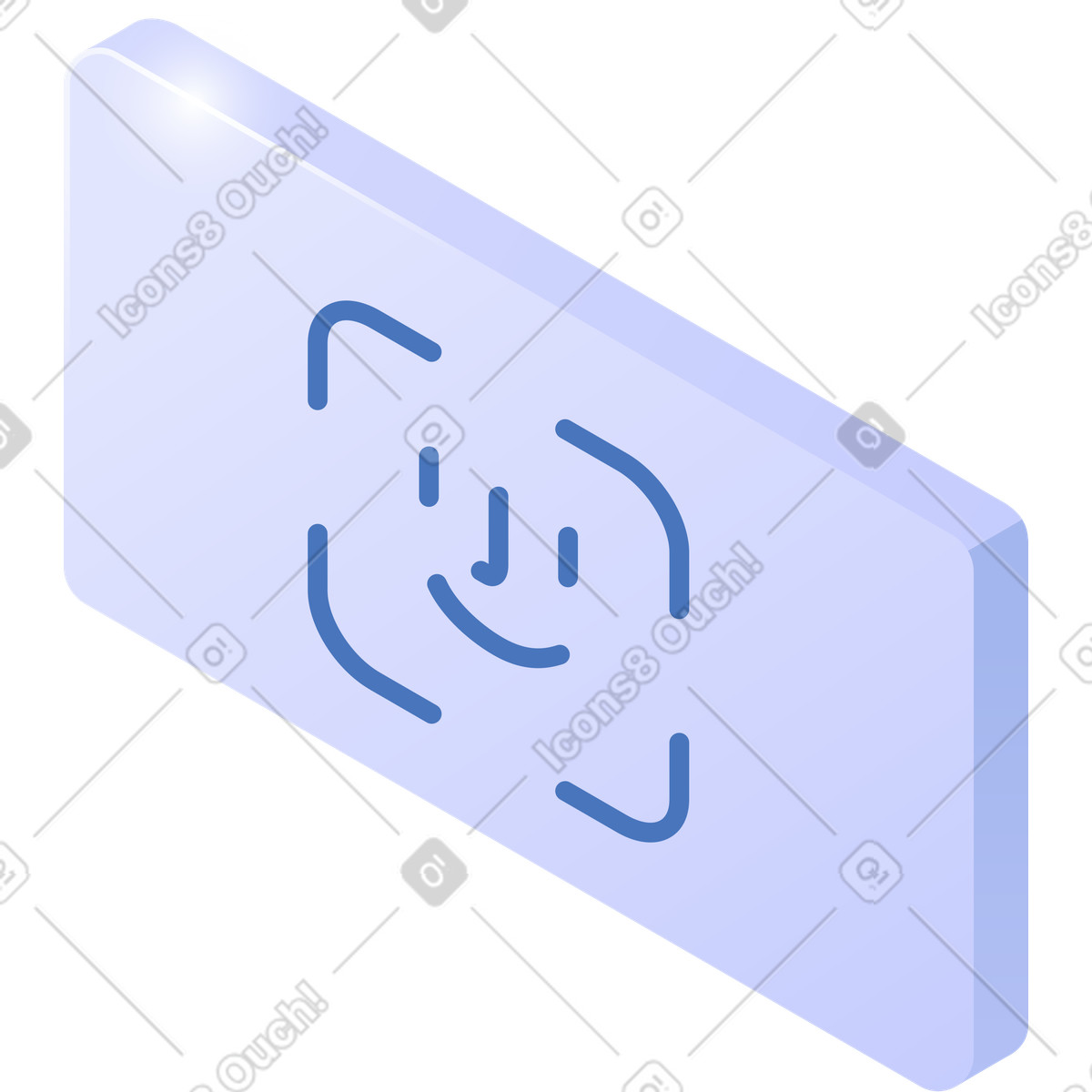 Ilustración Face recognition camera button with smiling biometric scan symbol en estilo Quantum a descargar en PNG y SVG