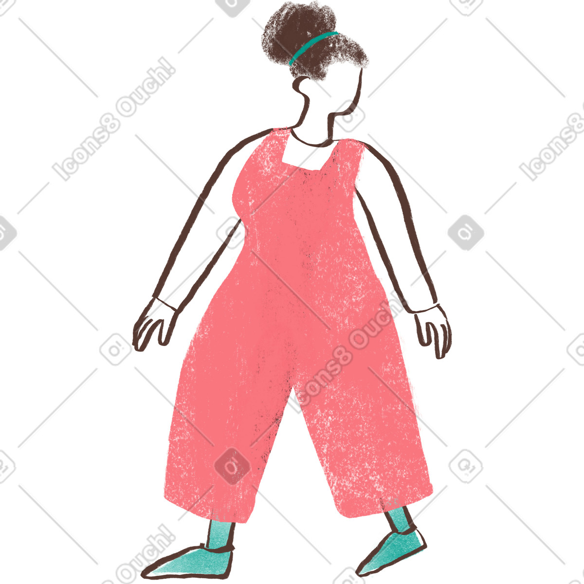 Ilustración Chica con curvas caminando y mirando hacia atrás en estilo Company a descargar en PNG SVG