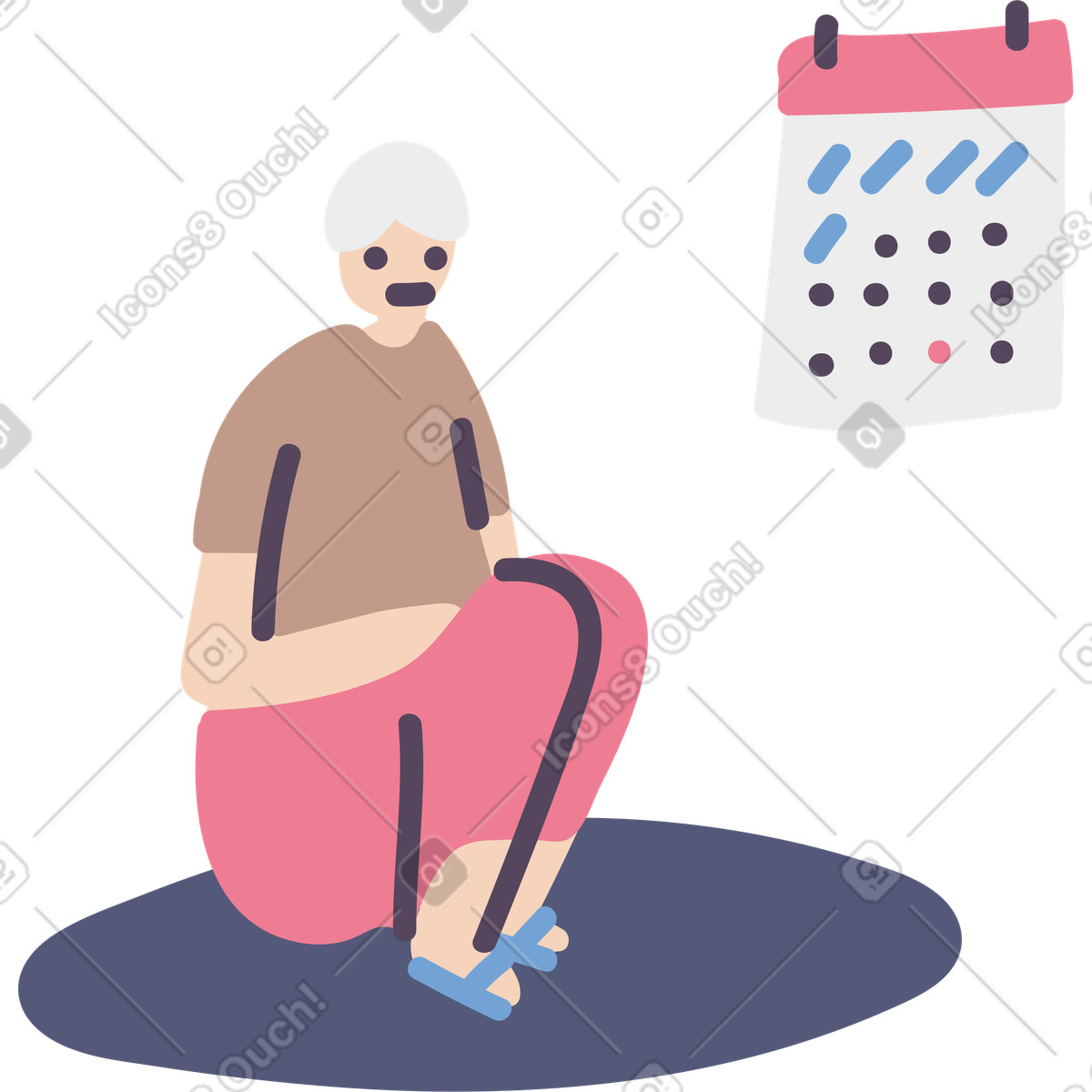 下载 Pluto 风格的 Waiting next to calendar, Countdown, Anticipation or upcoming event 插画，支持 PNG、SVG 格式