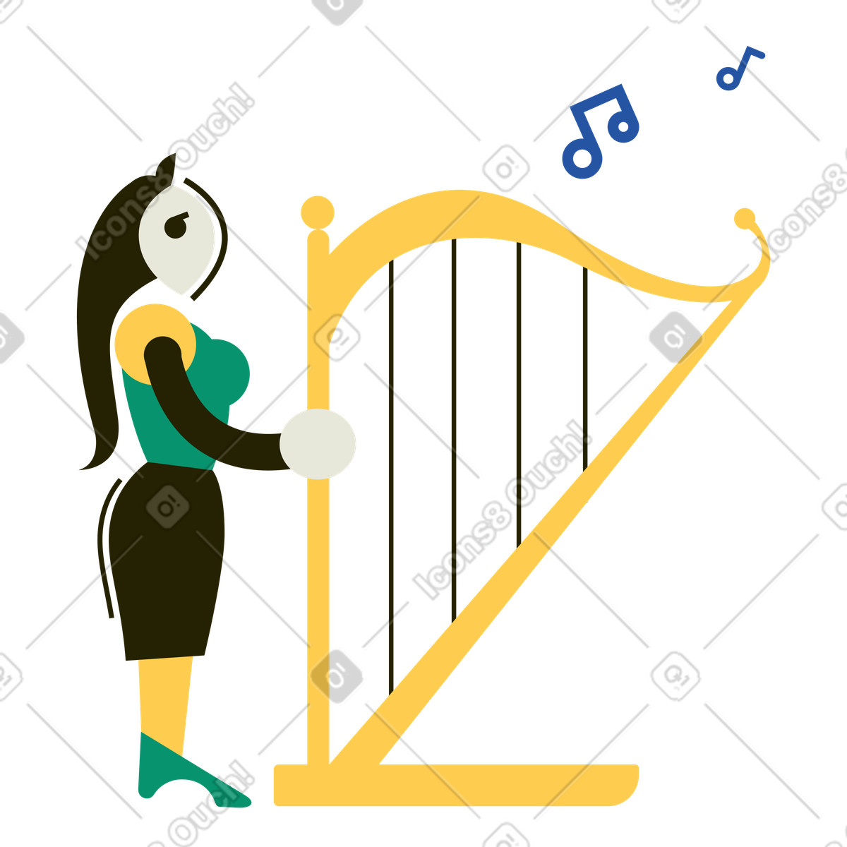Musician playing the harp at concert illustration in Spot style download in PNG, SVG