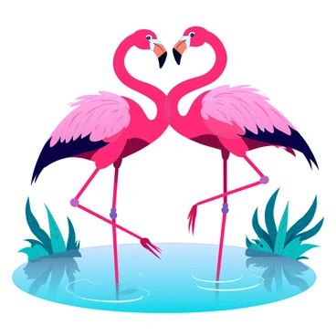 A pair of flamingos gracefully entwined in a heart shape