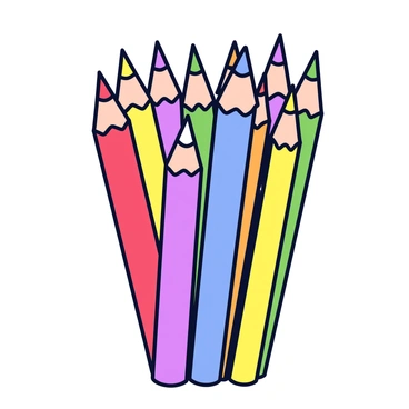 A creative stack of colored pencils standing upright