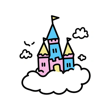 A whimsical castle floating on a cloud in a fairy tale sky