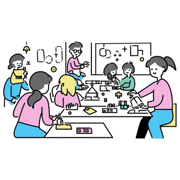 A church workshop filled with families gathered around long tables. Children and adults are working together to create "handmade ornaments" using colorful craft supplies. A father with glasses is cutting out shapes from shiny paper, while a mother is guiding her daughter in stringing beads. Nearby, a young boy is painting a wooden star, and a girl is adding glitter to her ornament. The walls of the workshop are decorated with festive "Advent" decorations, and the atmosphere is lively with smiles and conversation.