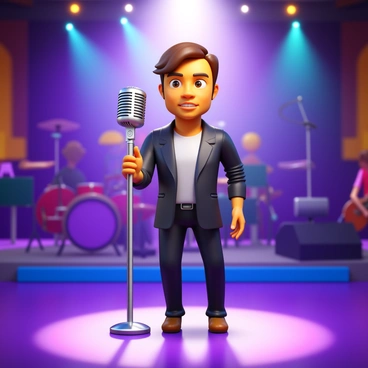 A singer adjusting the microphone height on stage before a concert
