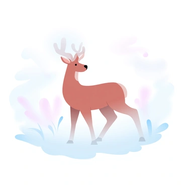 A roe deer is standing in a field, partially concealed by a dense layer of thick morning fog. The deer has a light brown coat and slender legs, with its body mostly obscured by the mist. Only the top of its head and part of its neck are visible, with its ears perked up and alert. The fog creates a soft, muted atmosphere, with subtle gradient pastel colors blending in the background, enhancing the sense of depth. Light filters through the fog, illuminating the outlines of nearby trees and underbrush, adding to the tranquil mood of the scene.