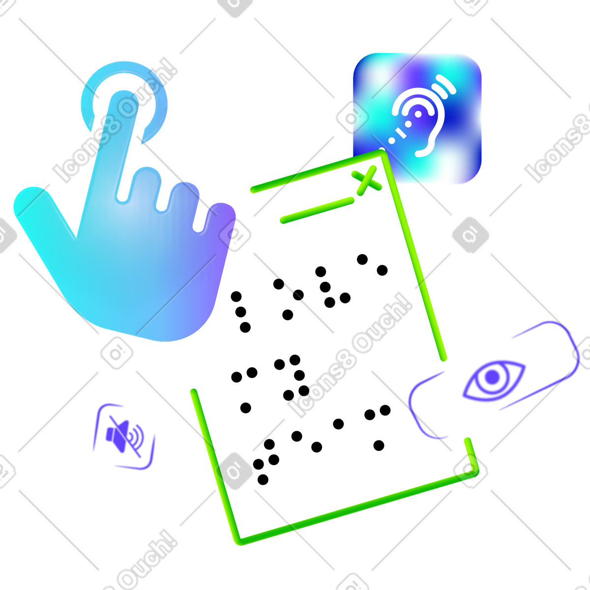 Ilustração de Acessibilidade na web - deficiência visual e auditiva em PNG e SVG
