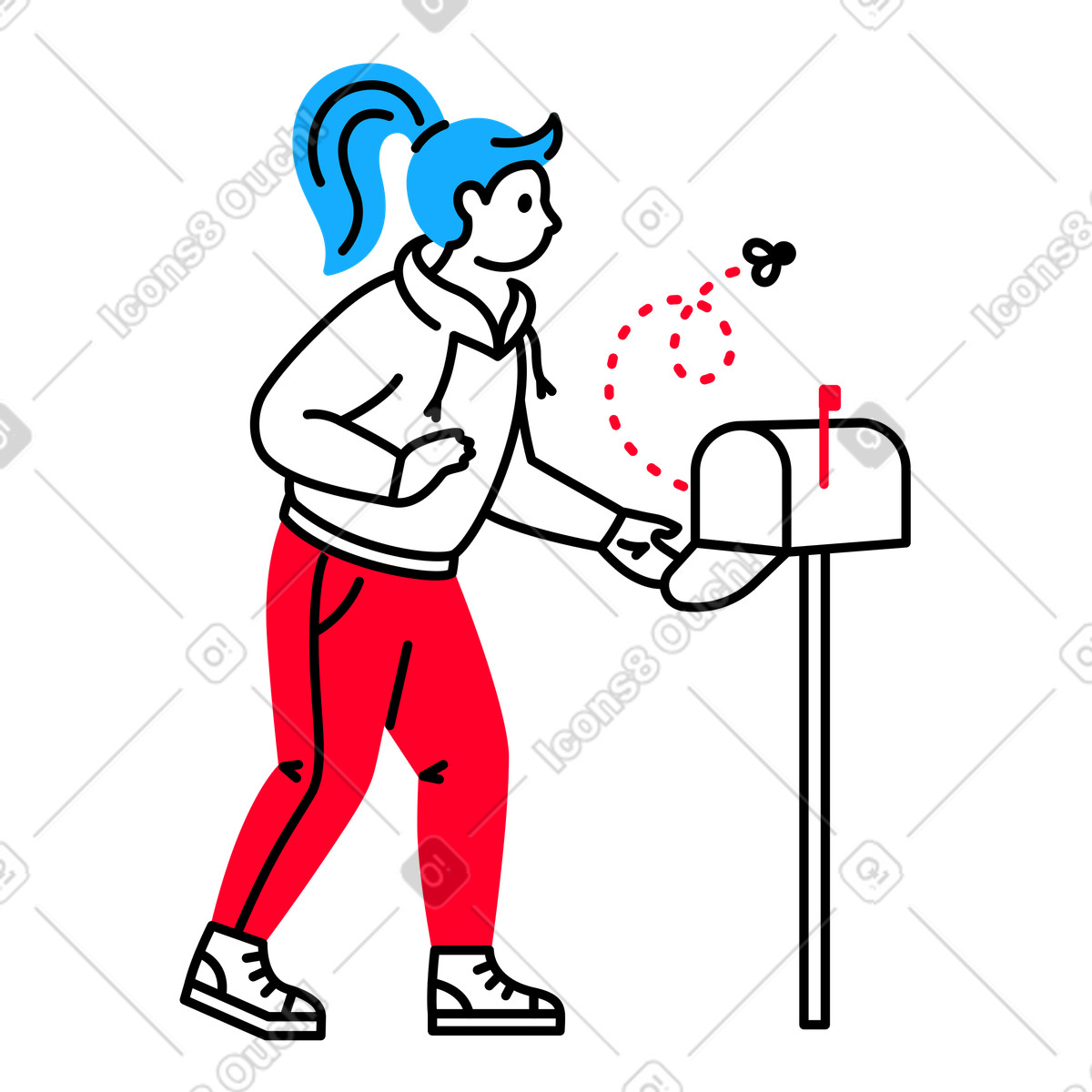 Mädchen, das einen leeren briefkasten überprüft-Illustration im Transistor-Stil als Download in PNG, SVG