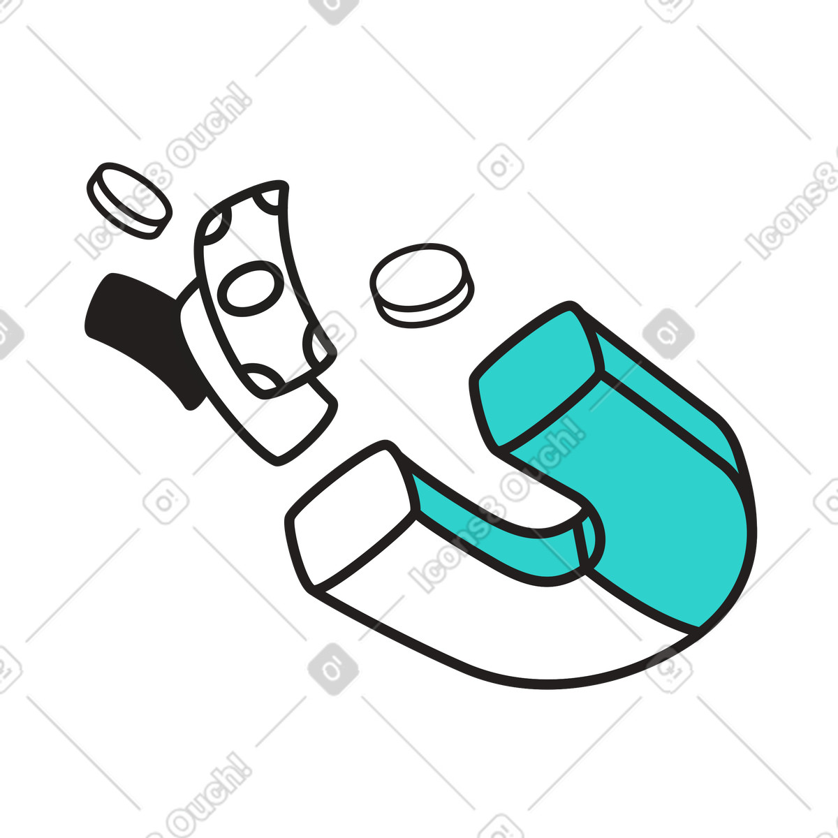 Ilustración Imán que atrae dinero, crecimiento del ahorro, atracción de inversiones en estilo Little a descargar en PNG y SVG