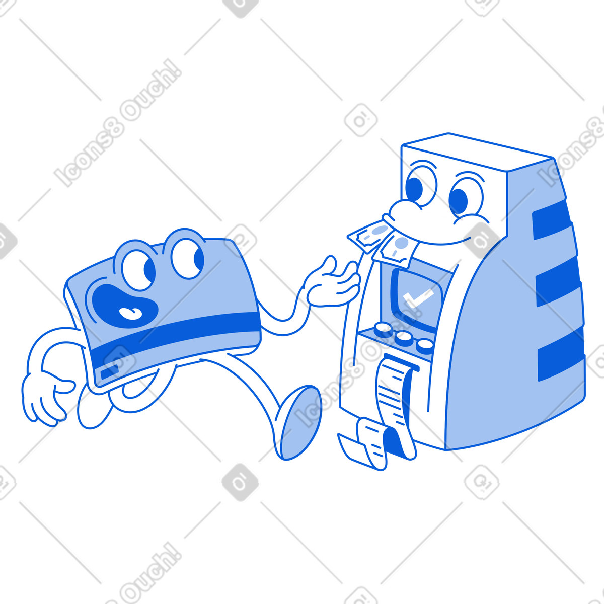 ATM withdrawal and personal finance, Easy bank cashout illustrazione in stile Handy Line scarica in PNG, SVG