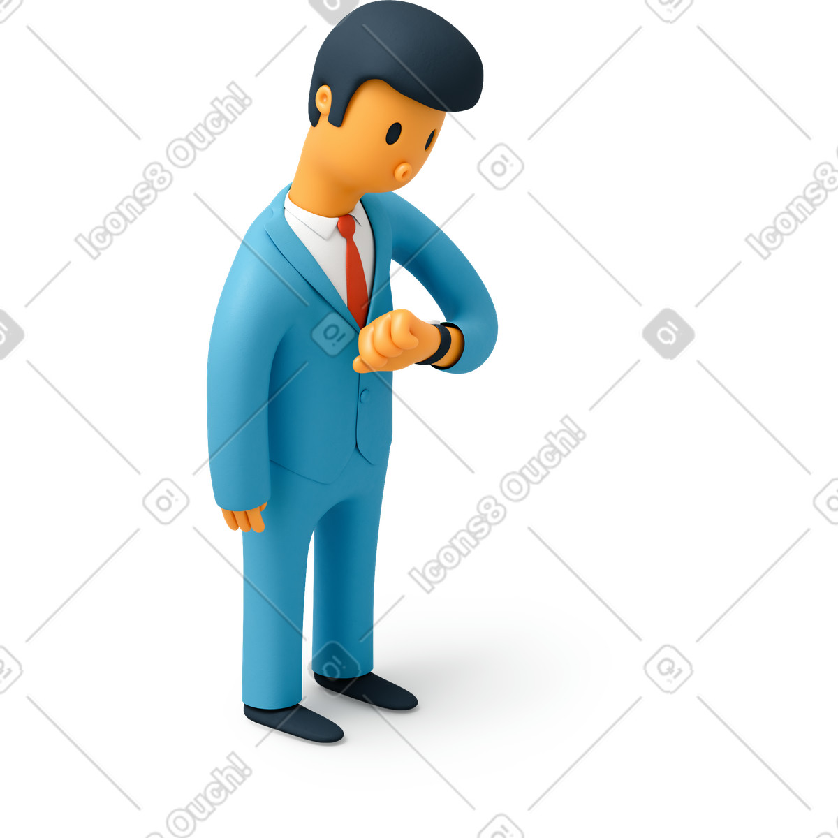 Mann, der die zeit auf seiner uhr überprüft-Illustration im 3D Flame-Stil als Download in PNG, SVG