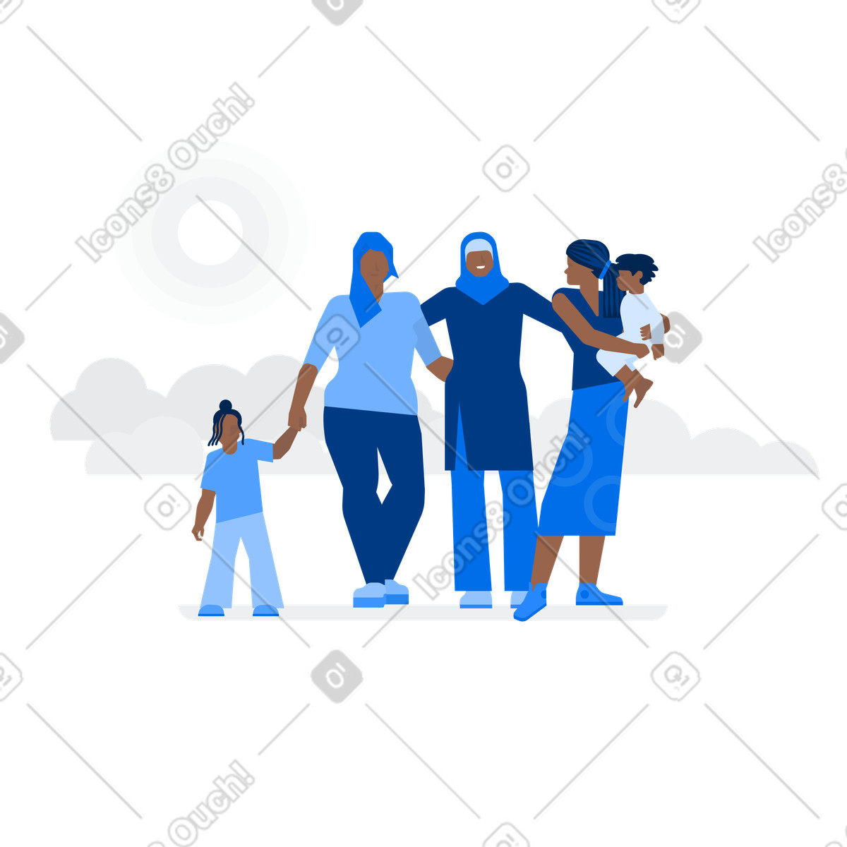 African Mothers with kids together illustration in Urban style download in PNG, SVG