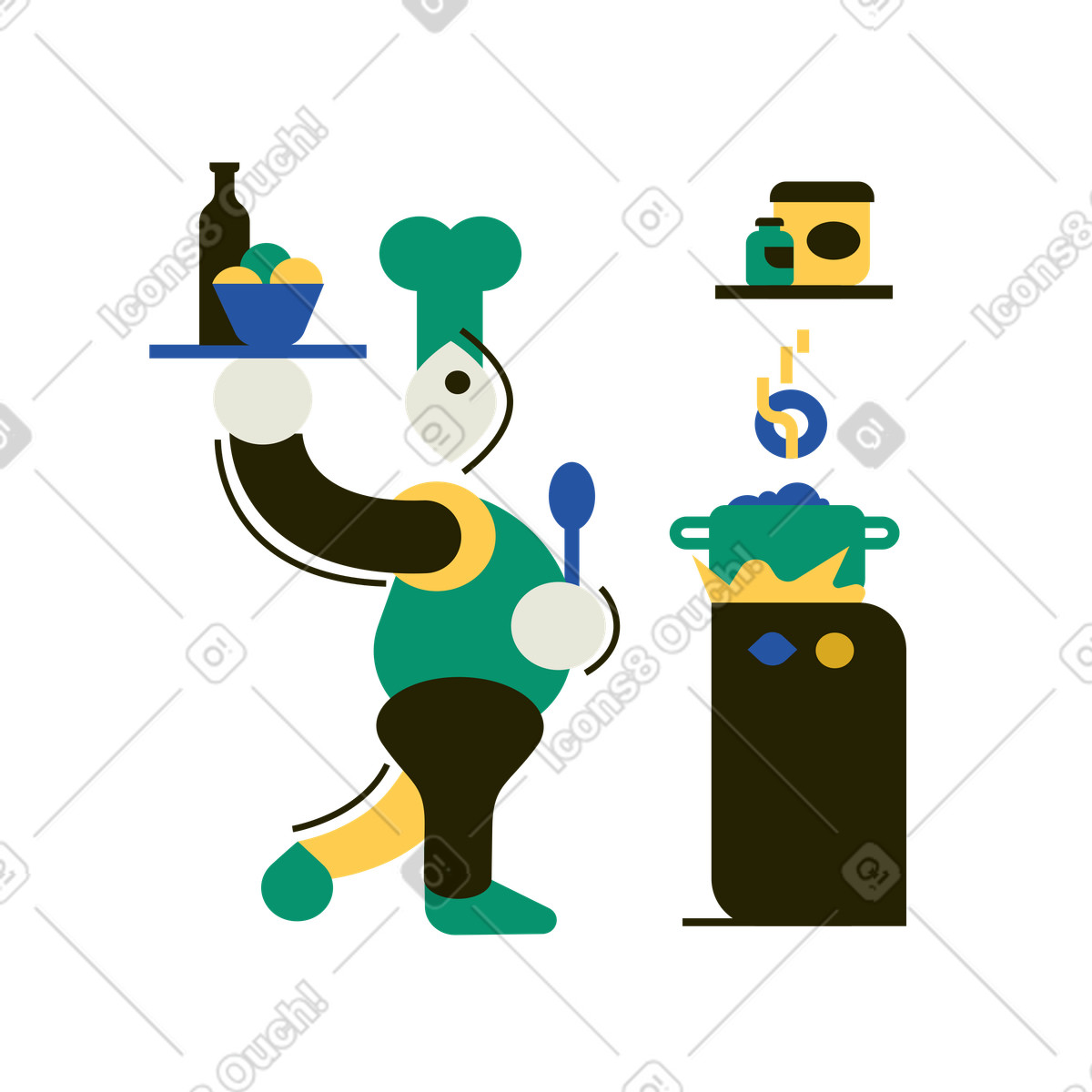 Chef con in mano un vassoio di cibo illustrazione stile Spot scarica PNG, SVG