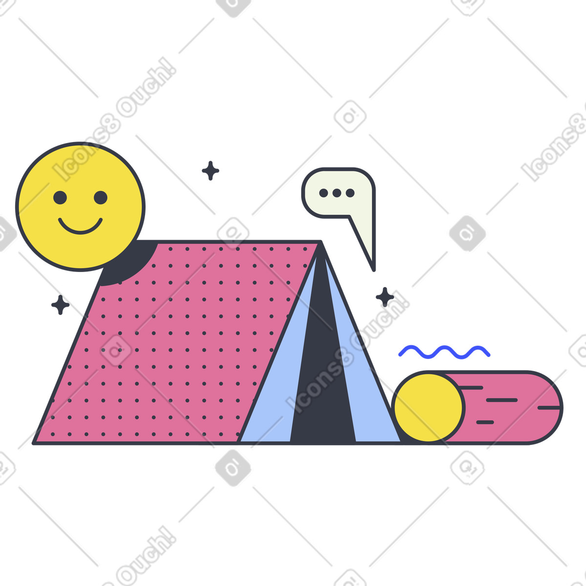 Camping tent: cheerful outdoor adventure illustration in Abstract style download in PNG, SVG