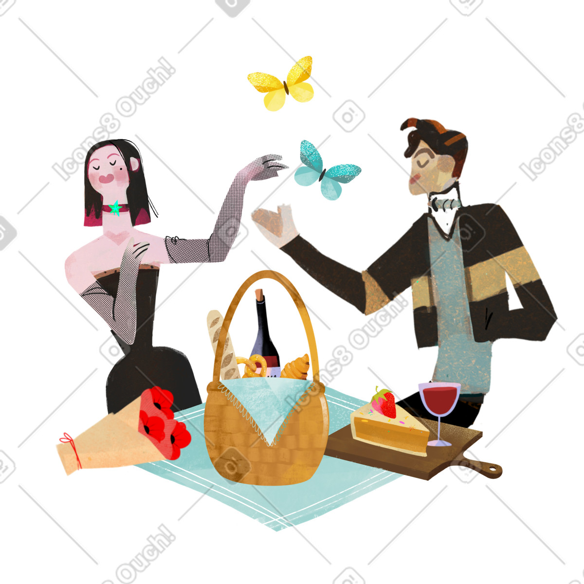 Illustration Couple en pique-nique dans le style Fabulous à télécharger aux formats PNG, SVG