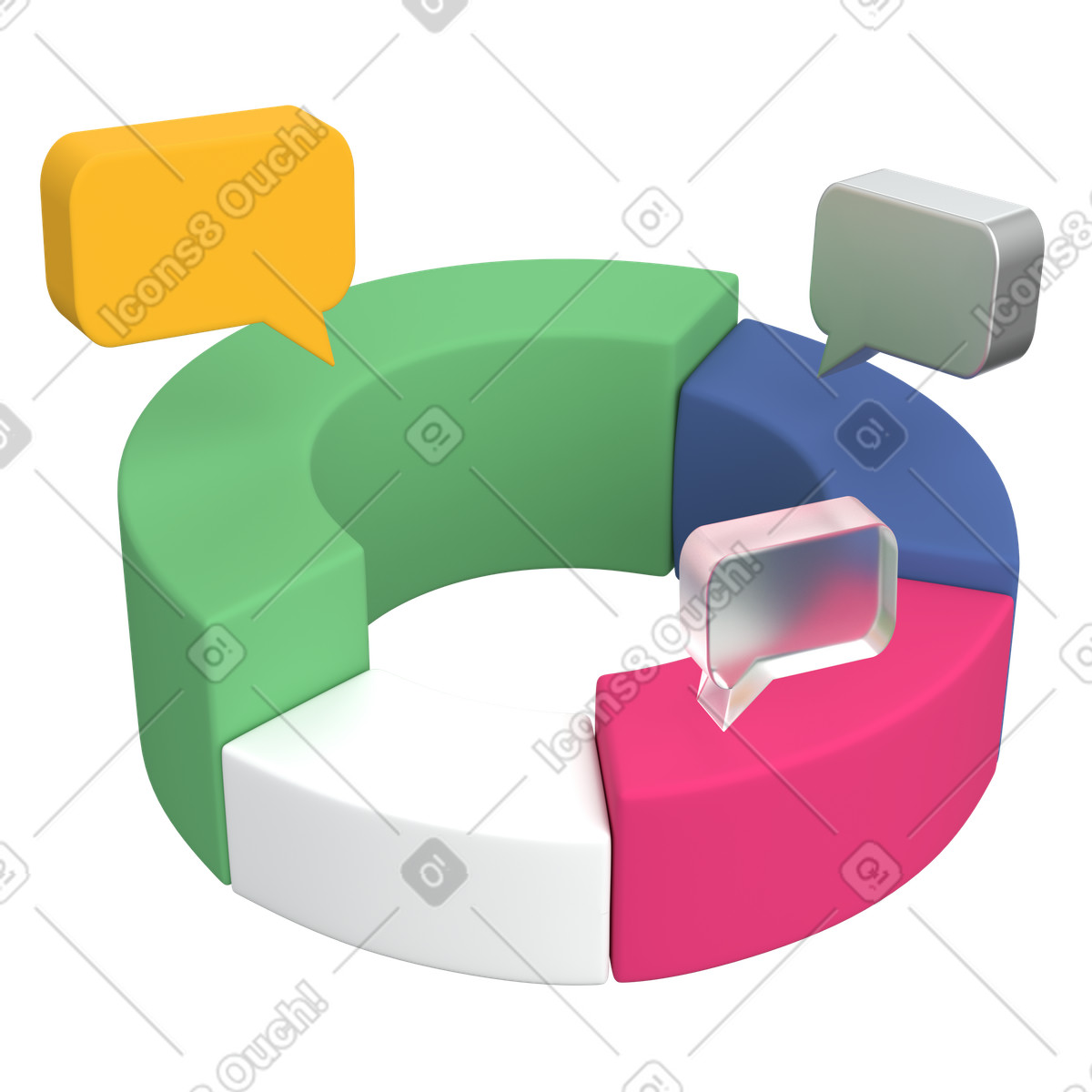 Financial analytics report with colorful segmented donut chart-Illustration im 3D Grid-Stil als Download in PNG, SVG