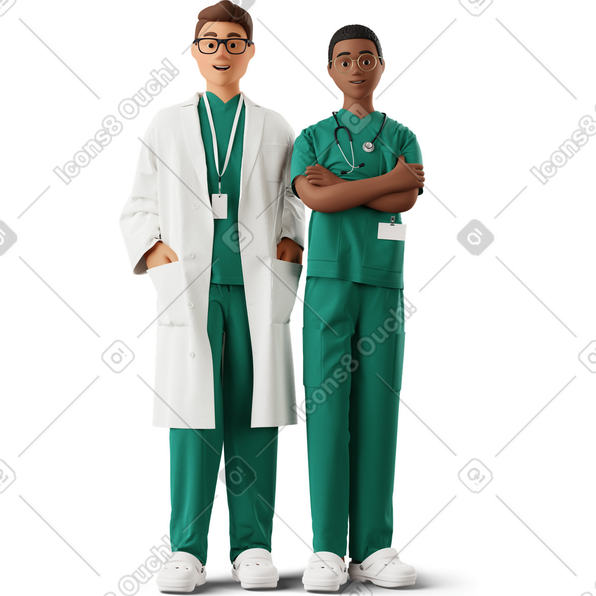 Female doctor and male standing together-Illustration im 3D Business-Stil als Download in PNG, SVG