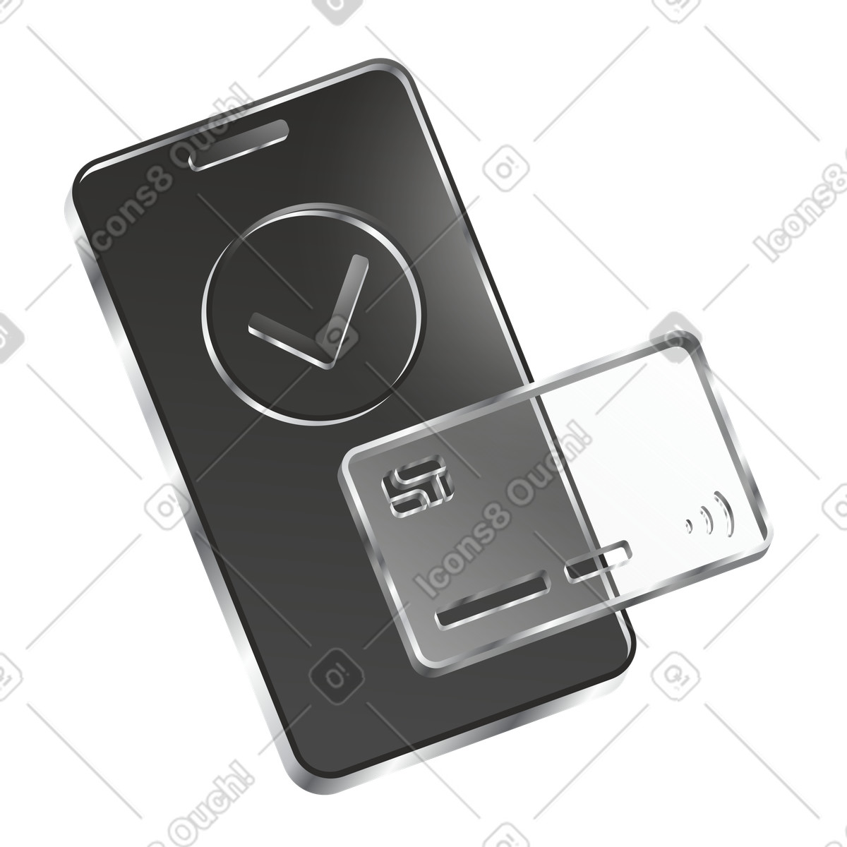 Credit card tapping on smartphone, Contactless mobile payment illustration in Token style download in PNG, SVG