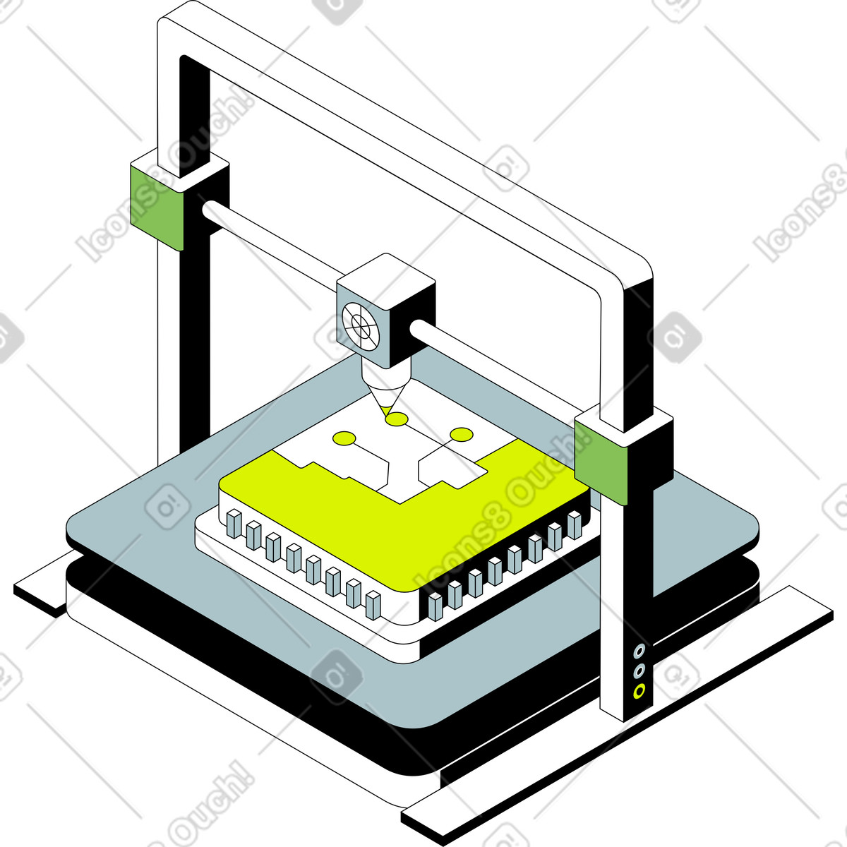 Isometric 스타일의 세부 사항을 인쇄하는 프린터 일러스트레이션 PNG, SVG 다운로드