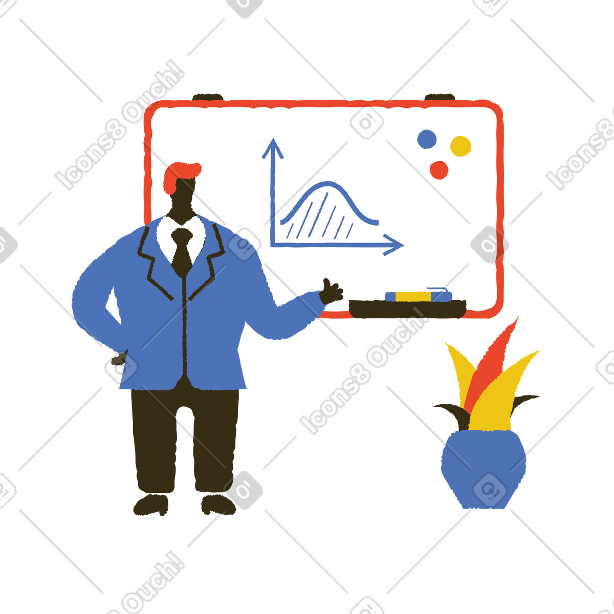 下载 Bermuda 风格的 Teacher explaining graph data at board, Math lesson or statistics explanation 插画，支持 PNG、SVG 格式