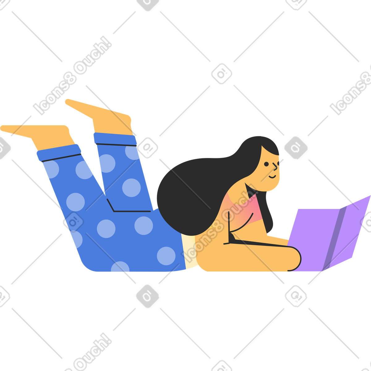 Ilustração de Lying woman reading a book em no estilo Marginalia para baixar em PNG, SVG