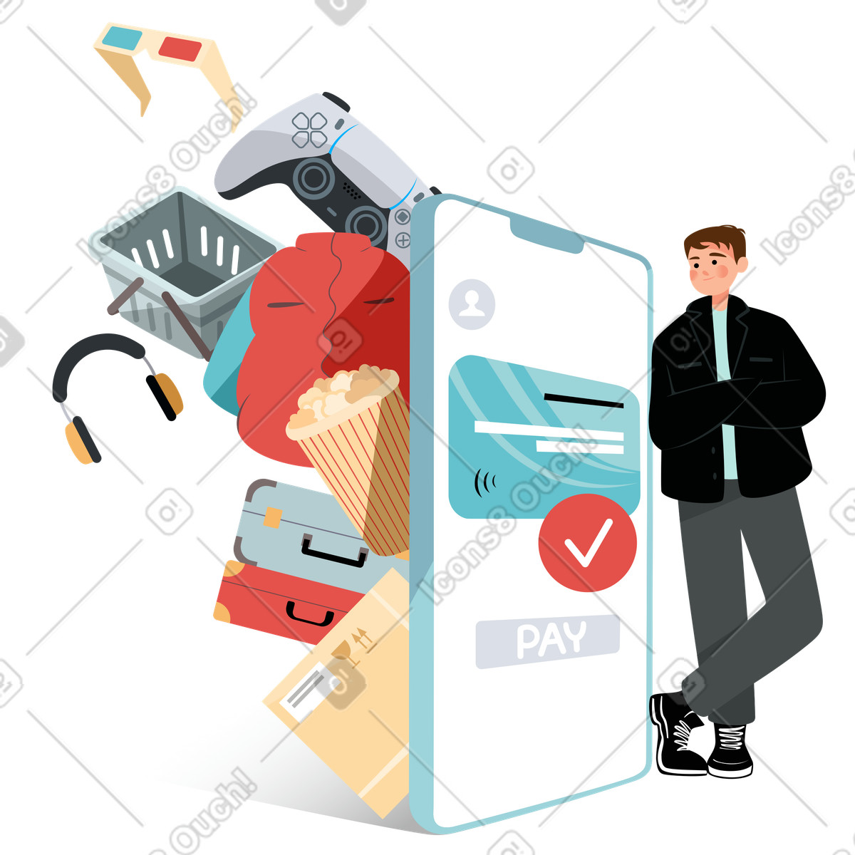 Pagamento per diversi tipi di servizi in un'unica applicazione illustrazione stile Lagom scarica PNG, SVG