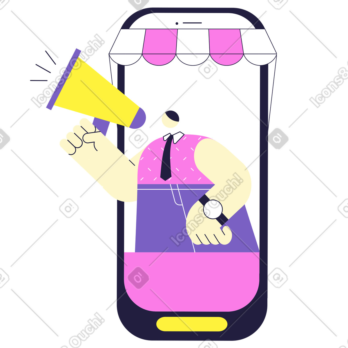 下载 Mellow 风格的 电话广告与扩音器的人 插画，支持 PNG、SVG 格式