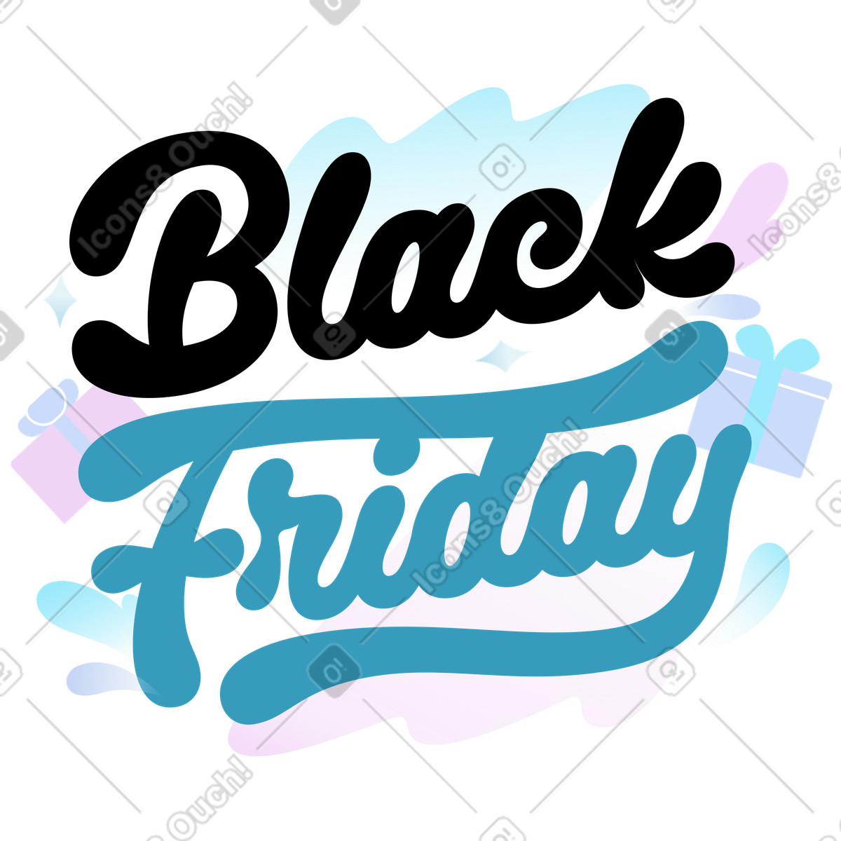 Airy 스타일의 Lettering Black Friday with gifts and pastel clouds text, Seasonal shopping advertisement 일러스트레이션 PNG, SVG 다운로드