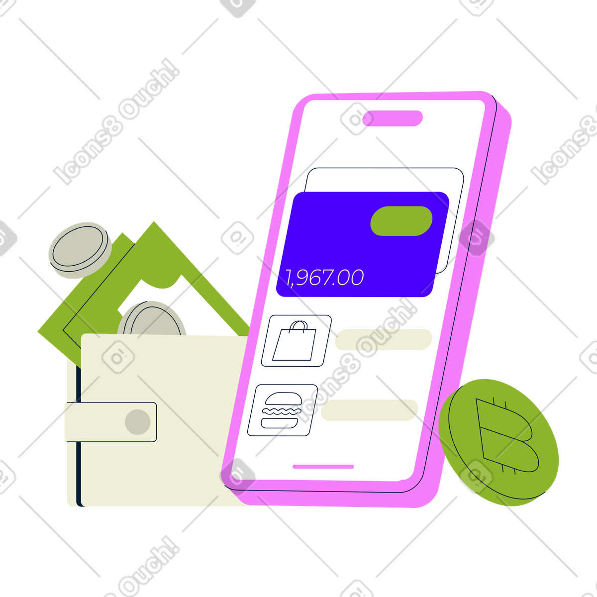 Digital wallets with personal finance illustration in Cubes style download in PNG, SVG