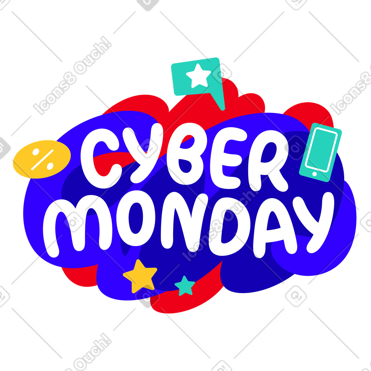 Lettere del cyber lunedì illustrazione in stile Rocky scarica in PNG, SVG