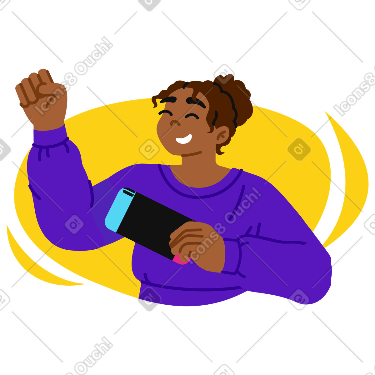 下载 Active 风格的 玩电子游戏的年轻女子 插画，支持 PNG、SVG 格式