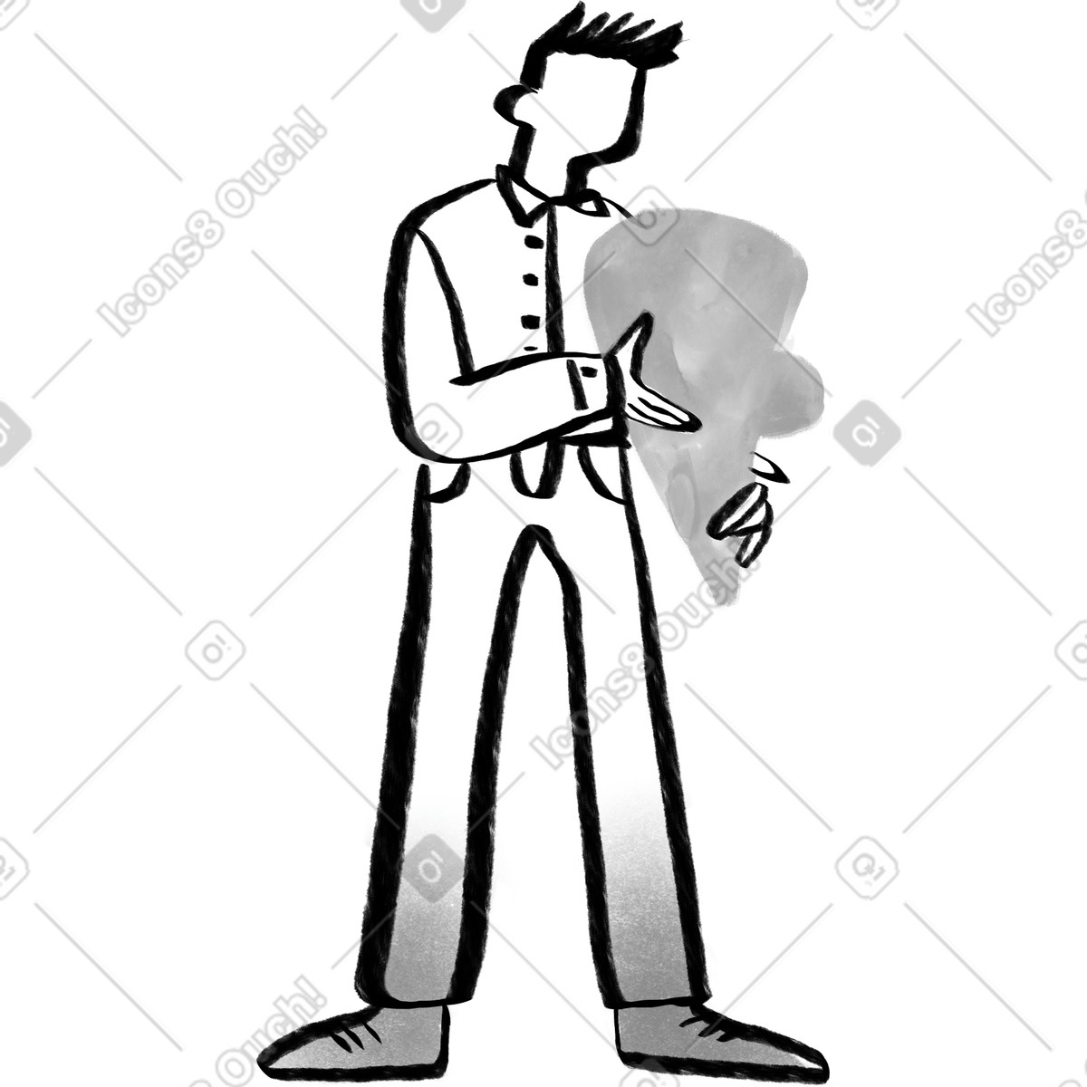 Schwarz-weiß-mann mit einem halben herzen-Illustration im Company-Stil als Download in PNG, SVG