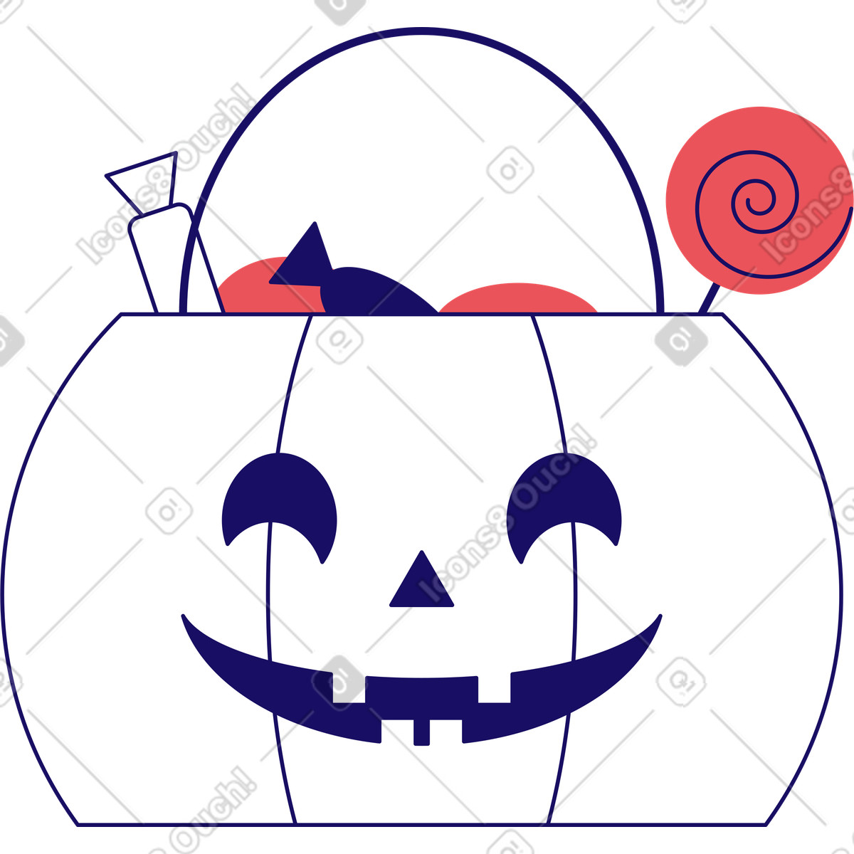 Pumpkin basket with sweets illustration in Bendy style download in PNG, SVG