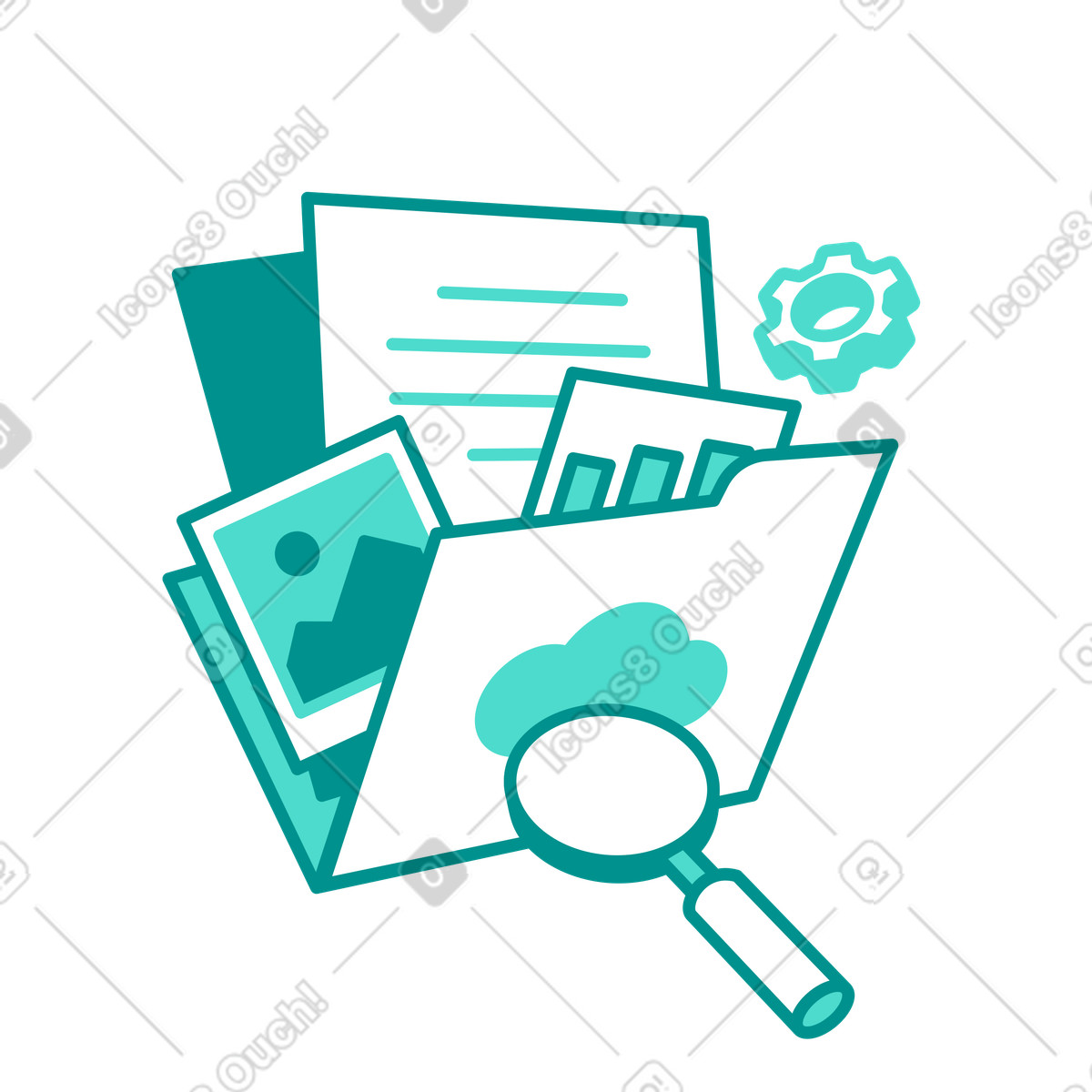 Searching for data in cloud storage illustration in PNG, SVG