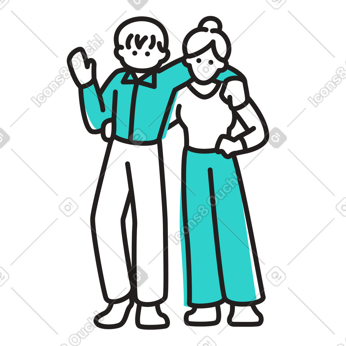 Man and woman posing for picture illustration in Little style download in PNG, SVG