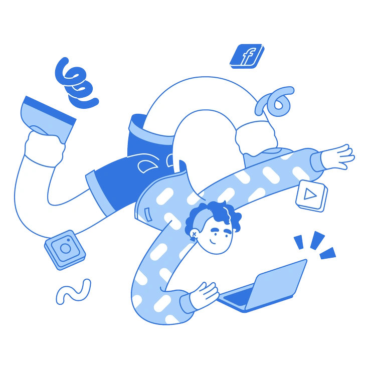 A laptop with graphs, coffee cup, and paper - Sky style illustration