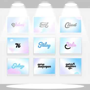 A wall is covered with framed posters that showcase the company’s core values. Each poster has a different design, incorporating colorful graphics and bold typography. The frames are sleek and modern, complementing the overall aesthetic of the space. The posters are arranged in a grid pattern, creating an organized and cohesive look. Subtle lighting from above highlights the framed posters, enhancing their visual impact against the wall's surface.