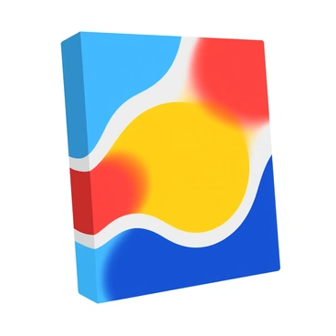 A canvas painting with multiple layers of transparent colors blending together. The colors include vibrant shades of blue, red, and yellow that create a dynamic visual effect. The layers are applied in a way that they interact with one another, producing areas of varying opacity. The composition features abstract shapes and forms that suggest movement and depth throughout the canvas.