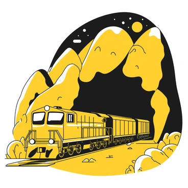 A cargo train entering a dark, mysterious tunnel carved into a mountain