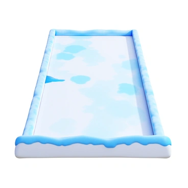 A snowboarding slopestyle course featuring packed snow texture with fine detail. The surface exhibits a mix of smooth, compacted snow interspersed with occasional icier patches. The overall terrain includes various features such as jumps, rails, and transitions, designed for snowboarding maneuvers. The color of the snow appears bright white with slight blue undertones in the icier areas. The edges of the course are defined by crisp, snow-covered banks.