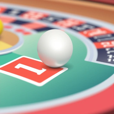 A close-up view of a shiny white roulette ball resting on the number "17" on a roulette wheel. The ball is perfectly round and has a smooth surface, reflecting light. The number "17" is in a bold, red font on the green felt of the table. The surrounding numbers are visible, showing a mix of red and black. The wheel itself has a wooden finish, with metal accents, adding a touch of elegance to the scene. The background is softly blurred, drawing focus to the ball and the winning number.