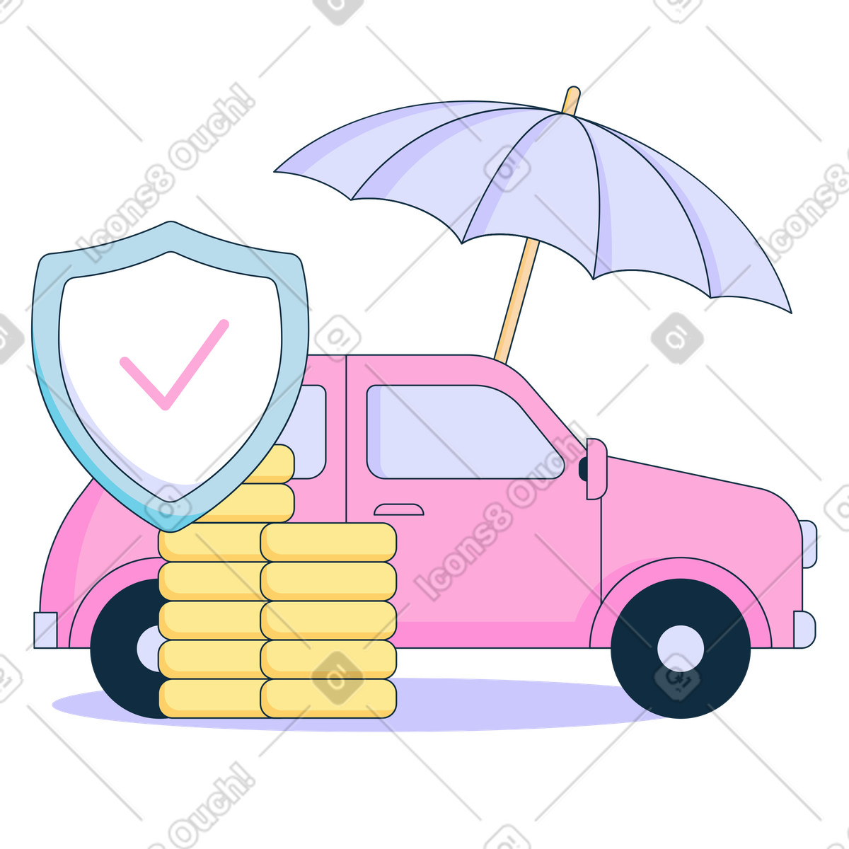 Car insurance with money and shield illustration in PNG, SVG