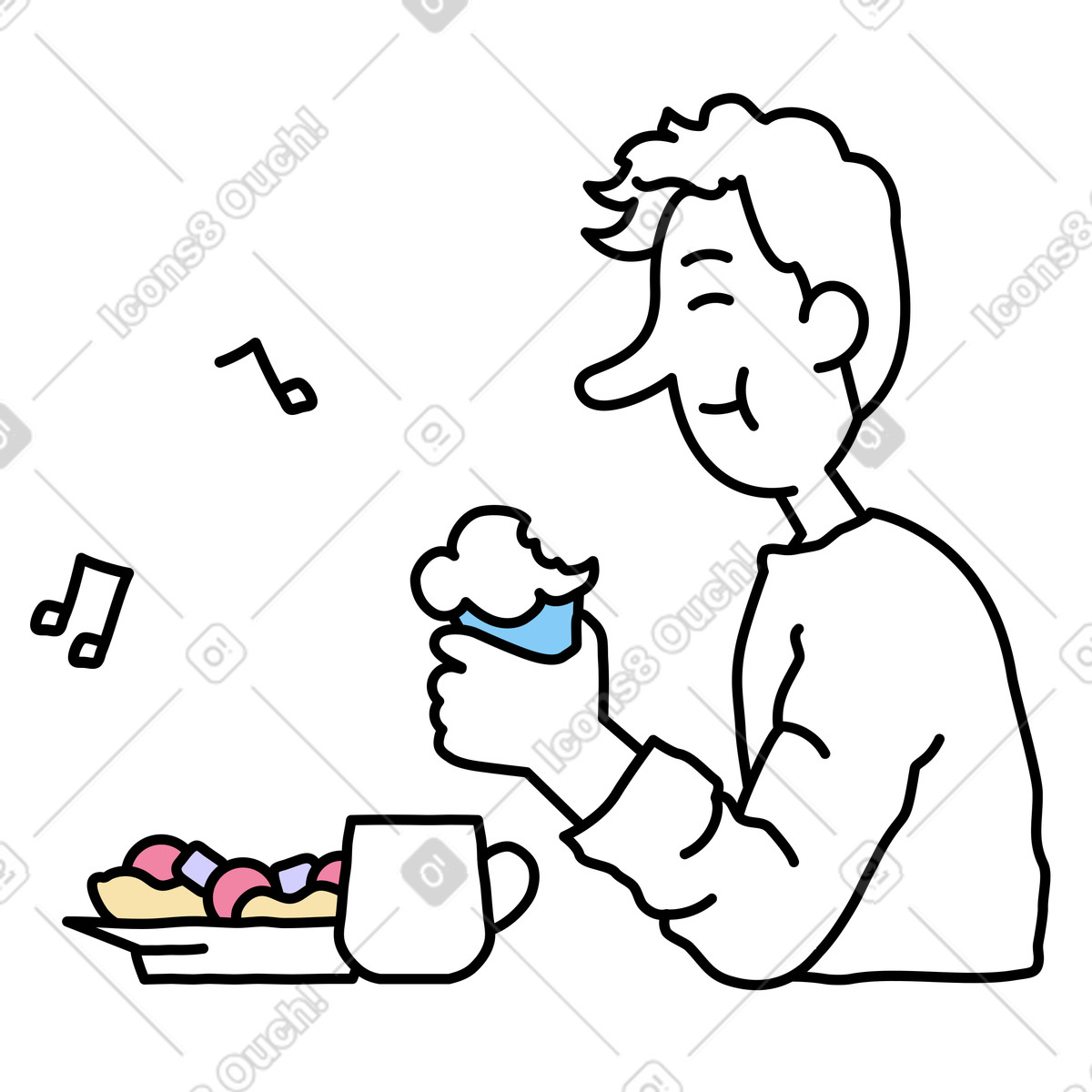 Ilustración Joven disfrutando de su almuerzo en estilo Notes a descargar en PNG y SVG