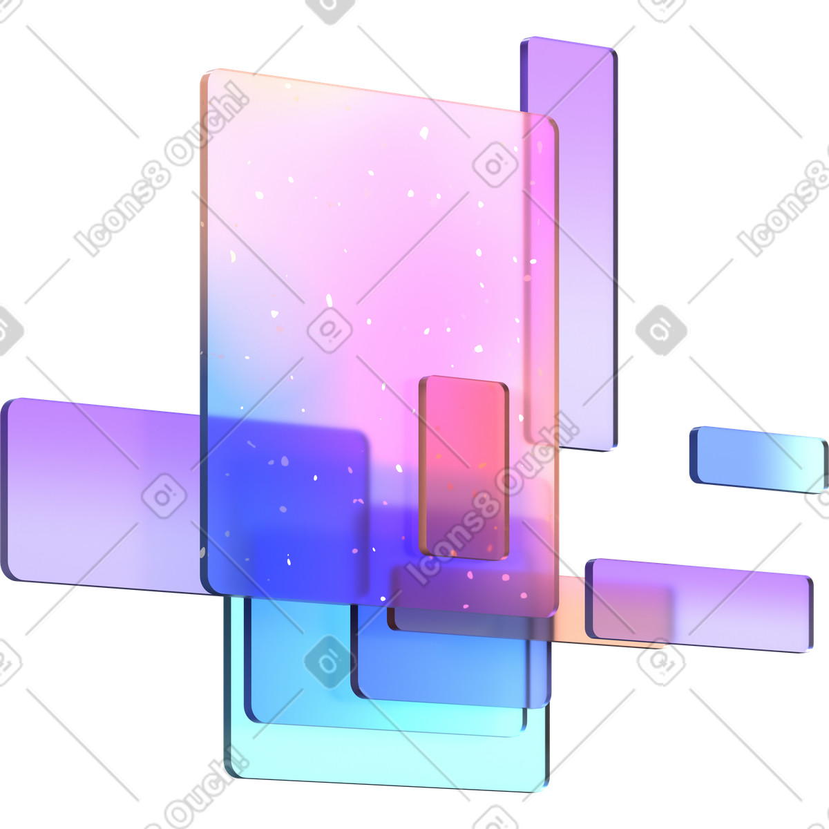 Abstract composition from transparent rectangles illustration in 3D Glassy style download in PNG, SVG