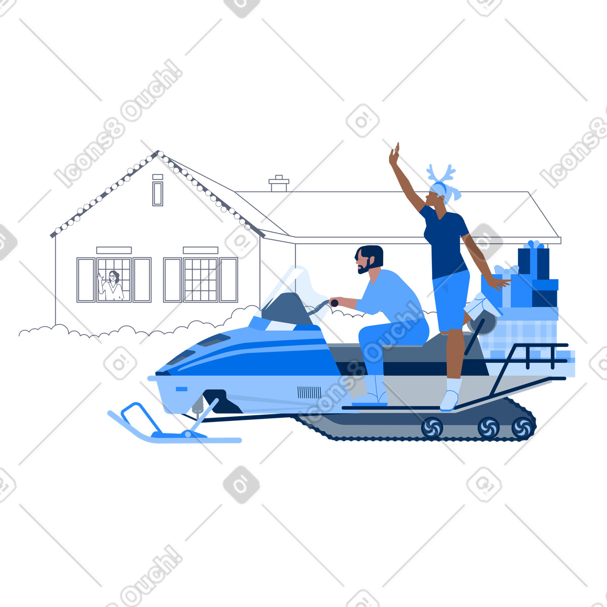 Snowmobile Christmas delivery, Holiday season logistics-Illustration im Urban-Stil als Download in PNG, SVG