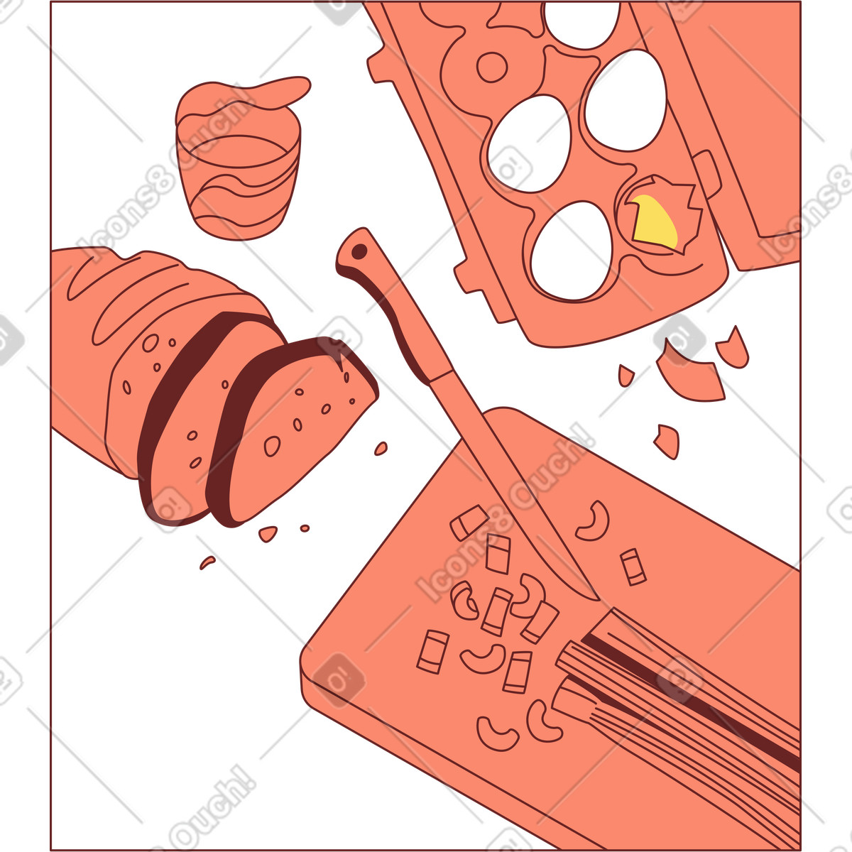 Storyline 스타일의 아침 식사 음식 프레임 일러스트레이션 PNG, SVG 다운로드