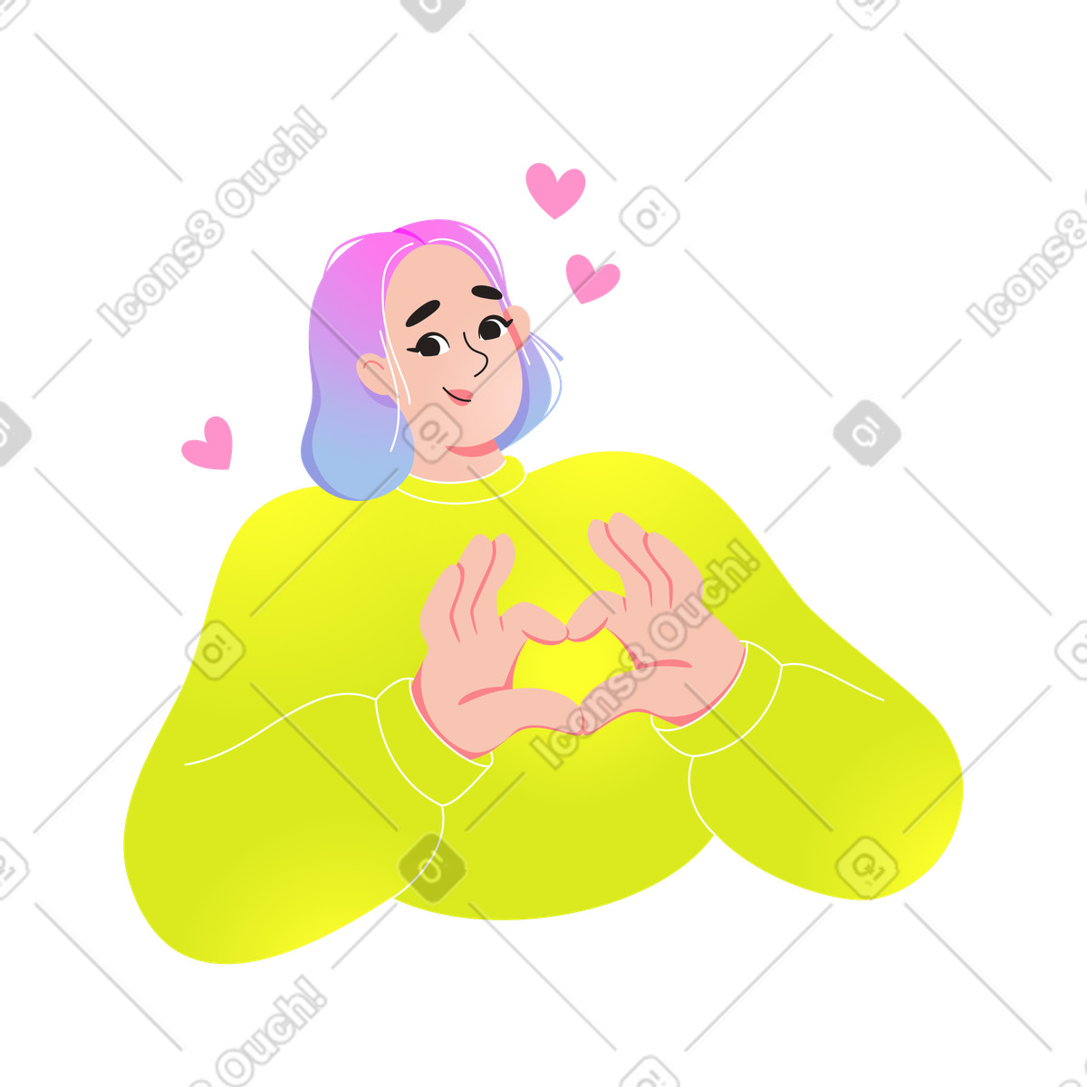 Donna che mostra il segno del cuore con le mani illustrazione in stile Like scarica in PNG, SVG